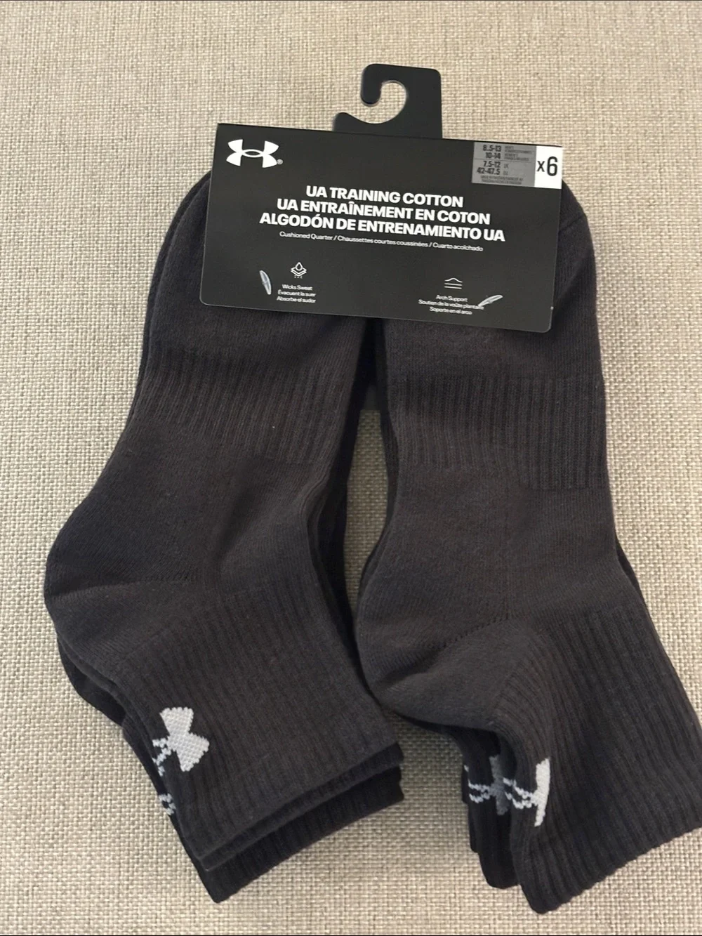 Under Armour Training Cotton Quarter Socks NWT Black 6-pack Unisex
